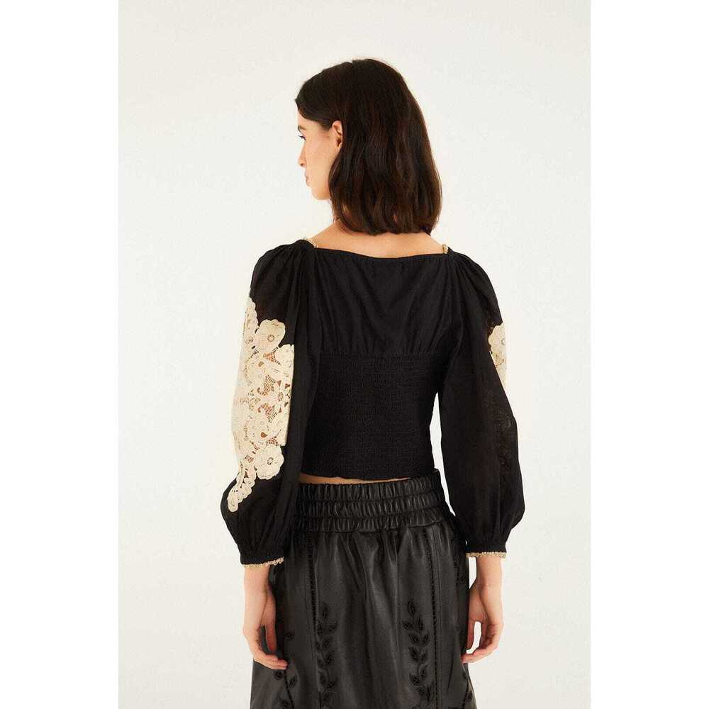 FARM Rio Black Lace Blouse Size MBURGUNDY / M - Picture 3 of 3